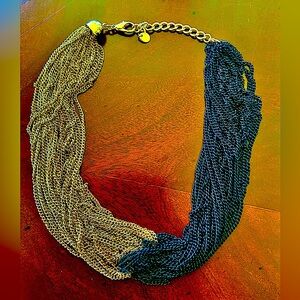 Vintage Signed “N” Multi-Strand Gold and Black Tone Metal Chain Necklace 20”Long